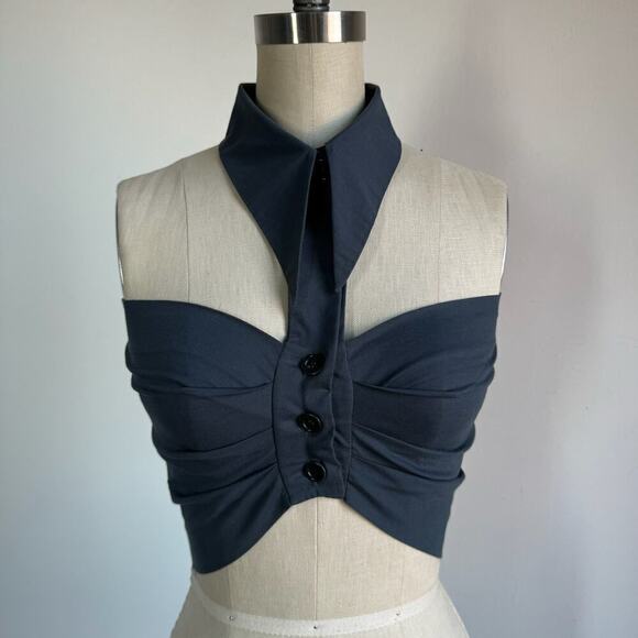 Vintage ROMEO GIGLI Blue Strapless Crop Top w/ Halter Neck - Picture 2 of 6